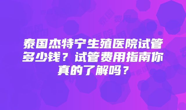 泰国杰特宁生殖医院试管多少钱？试管费用指南你真的了解吗？