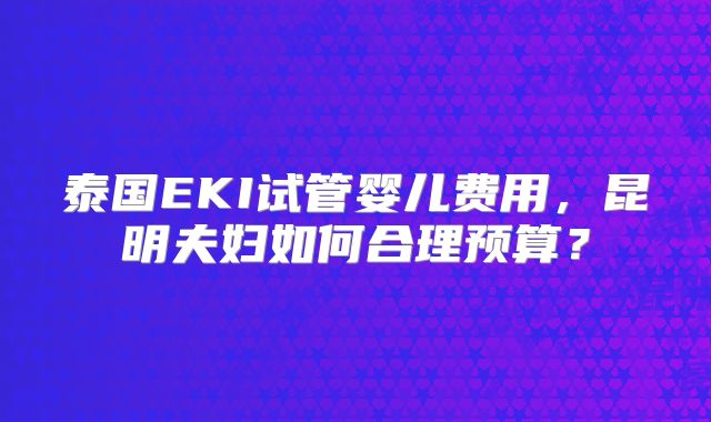 泰国EKI试管婴儿费用，昆明夫妇如何合理预算？