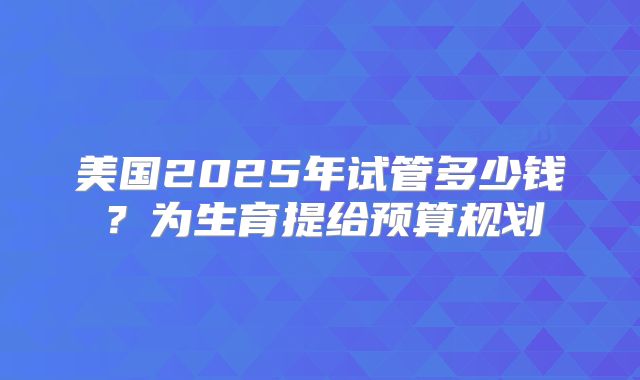 美国2025年试管多少钱?为生育提给预算规划