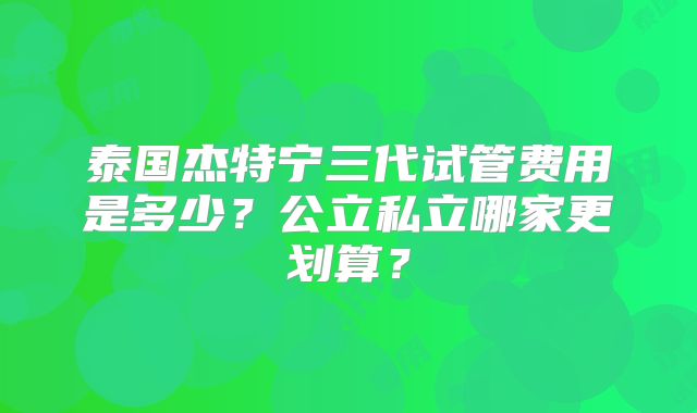 泰国杰特宁三代试管费用是多少?公立私立哪家更划算?