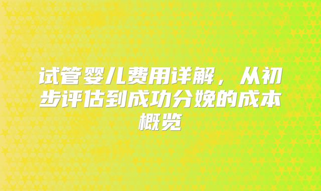 试管婴儿费用详解，从初步评估到成功分娩的成本概览