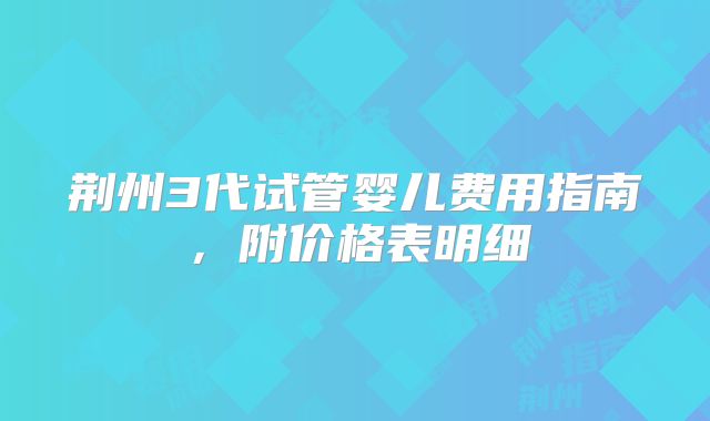 荆州3代试管婴儿费用指南，附价格表明细