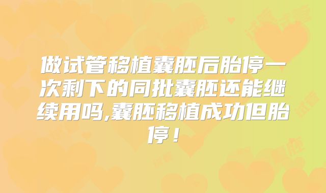 做试管移植囊胚后胎停一次剩下的同批囊胚还能继续用吗,囊胚移植成功但胎停！