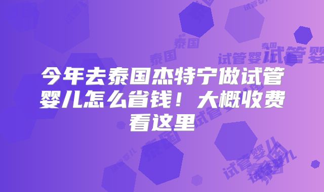 今年去泰国杰特宁做试管婴儿怎么省钱!大概收费看这里