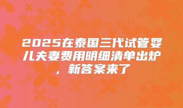 2025在泰国三代试管婴儿夫妻费用明细清单出炉,新答案来了