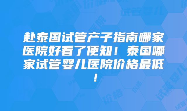赴泰国试管产子指南哪家医院好看了便知!泰国哪家试管婴儿医院价格最低!