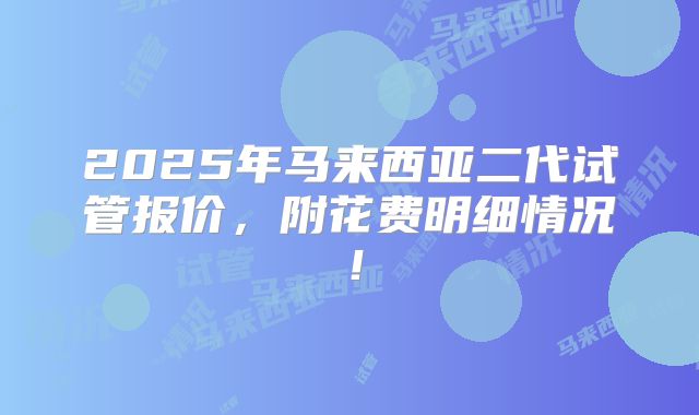 2025年马来西亚二代试管报价，附花费明细情况！