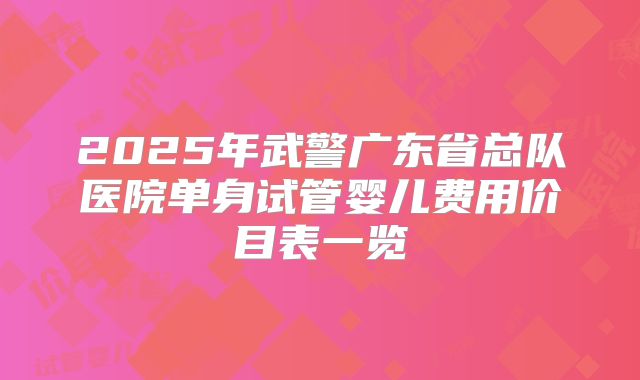 2025年武警广东省总队医院单身试管婴儿费用价目表一览