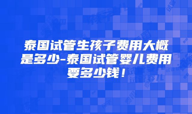 泰国试管生孩子费用大概是多少-泰国试管婴儿费用要多少钱！
