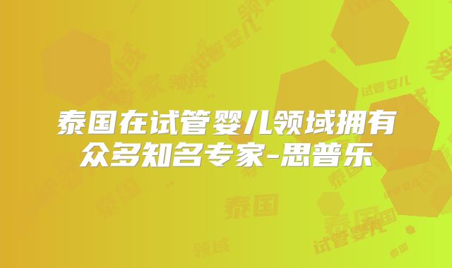 泰国在试管婴儿领域拥有众多知名专家-思普乐