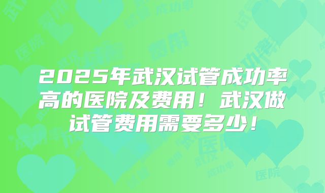 2025年武汉试管成功率高的医院及费用！武汉做试管费用需要多少！
