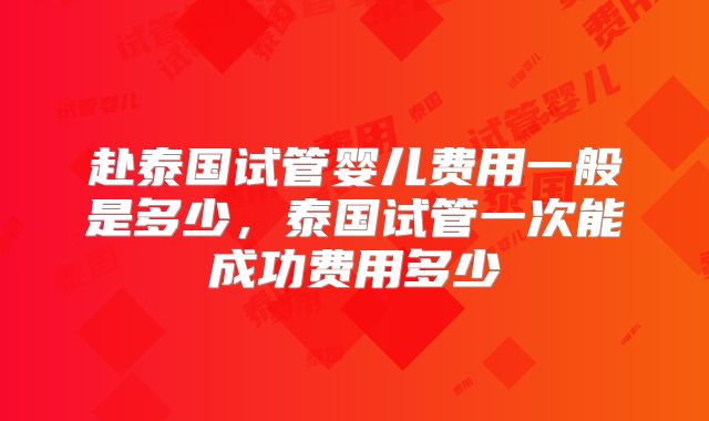 赴泰国试管婴儿费用一般是多少，泰国试管一次能成功费用多少