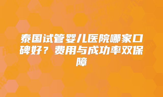 泰国试管婴儿医院哪家口碑好？费用与成功率双保障
