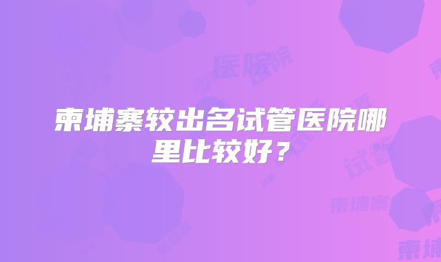 柬埔寨较出名试管医院哪里比较好？