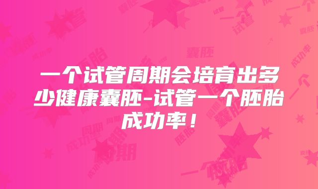 一个试管周期会培育出多少健康囊胚-试管一个胚胎成功率！