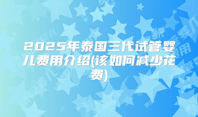 2025年泰国三代试管婴儿费用介绍(该如何减少花费)