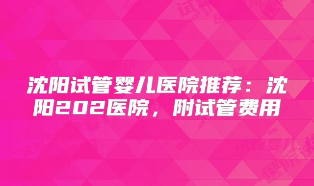 沈阳试管婴儿医院推荐：沈阳202医院，附试管费用