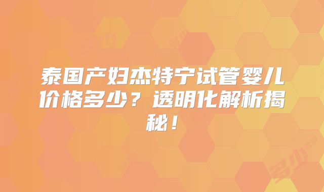 泰国产妇杰特宁试管婴儿价格多少？透明化解析揭秘！