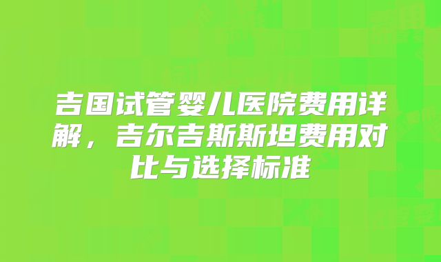 吉国试管婴儿医院费用详解，吉尔吉斯斯坦费用对比与选择标准