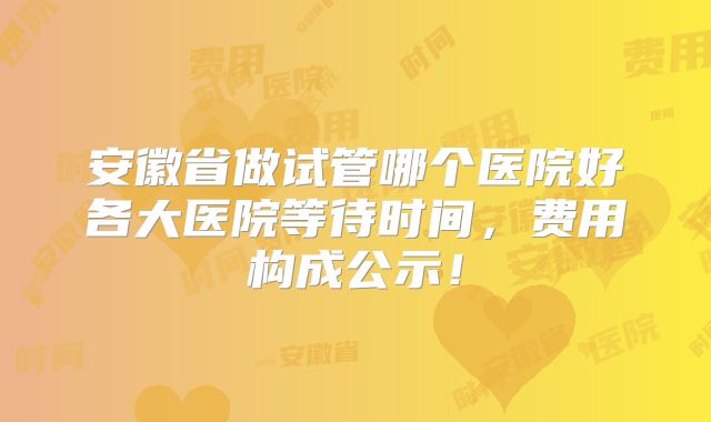 安徽省做试管哪个医院好各大医院等待时间，费用构成公示！
