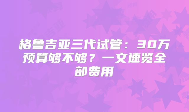 格鲁吉亚三代试管：30万预算够不够？一文速览全部费用