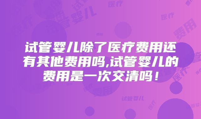 试管婴儿除了医疗费用还有其他费用吗,试管婴儿的费用是一次交清吗!