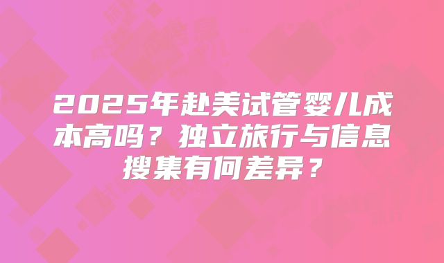 2025年赴美试管婴儿成本高吗？独立旅行与信息搜集有何差异？