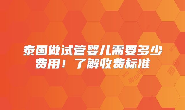 泰国做试管婴儿需要多少费用！了解收费标准
