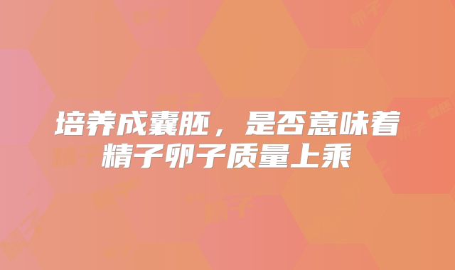 培养成囊胚,是否意味着精子卵子质量上乘