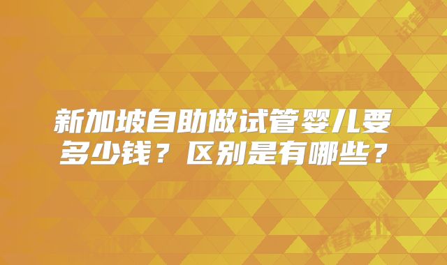 新加坡自助做试管婴儿要多少钱？区别是有哪些？