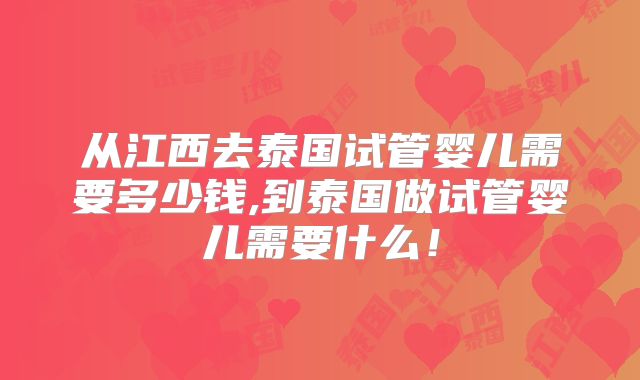 从江西去泰国试管婴儿需要多少钱,到泰国做试管婴儿需要什么！