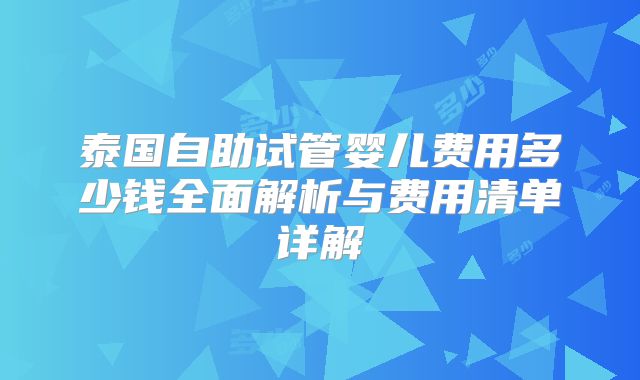 泰国自助试管婴儿费用多少钱全面解析与费用清单详解