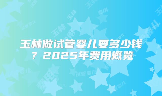 玉林做试管婴儿要多少钱？2025年费用概览