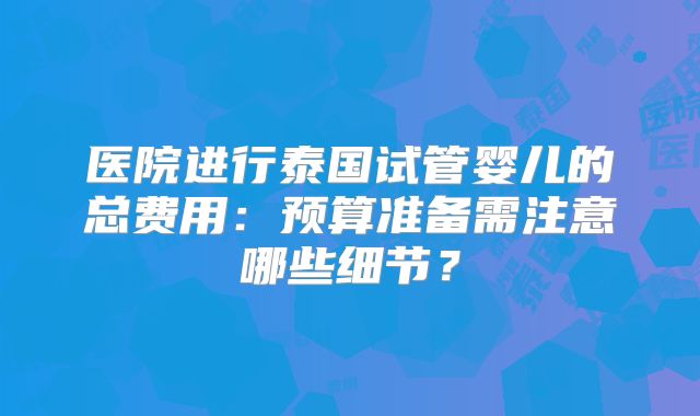 医院进行泰国试管婴儿的总费用：预算准备需注意哪些细节？