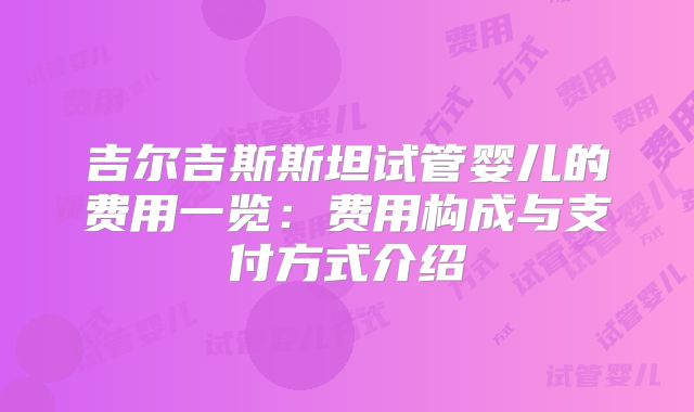 吉尔吉斯斯坦试管婴儿的费用一览：费用构成与支付方式介绍