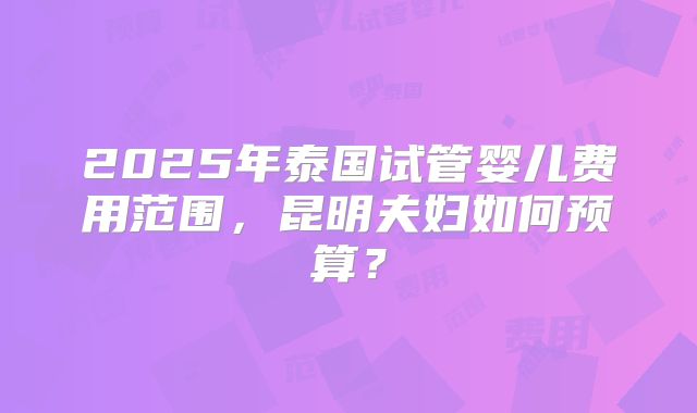 2025年泰国试管婴儿费用范围,昆明夫妇如何预算?