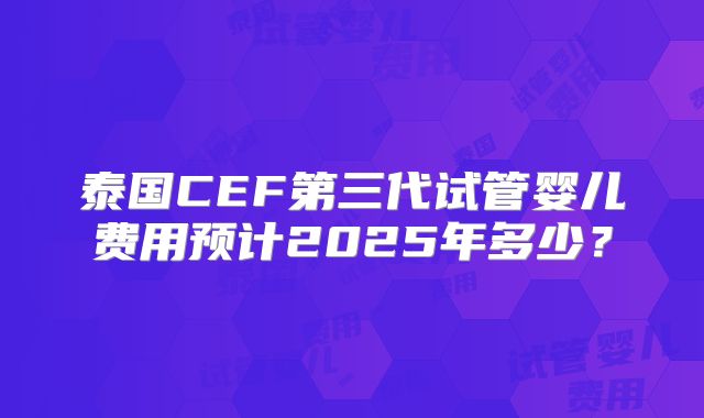 泰国CEF第三代试管婴儿费用预计2025年多少？