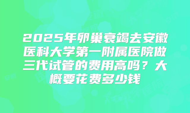 2025年卵巢衰竭去安徽医科大学第一附属医院做三代试管的费用高吗？大概要花费多少钱