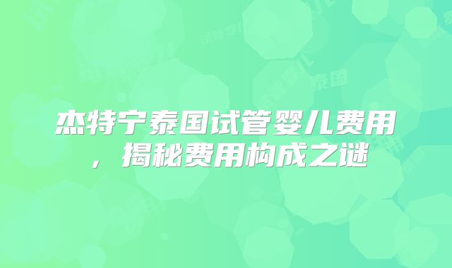 杰特宁泰国试管婴儿费用,揭秘费用构成之谜