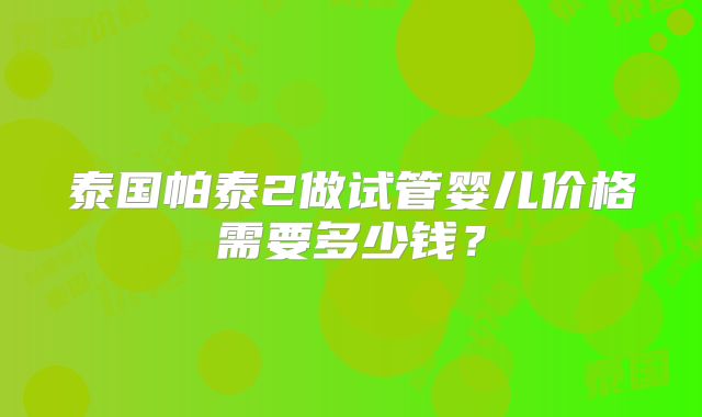 泰国帕泰2做试管婴儿价格需要多少钱？