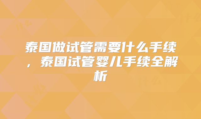 泰国做试管需要什么手续，泰国试管婴儿手续全解析