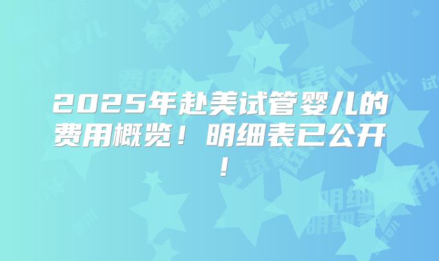 2025年赴美试管婴儿的费用概览！明细表已公开！