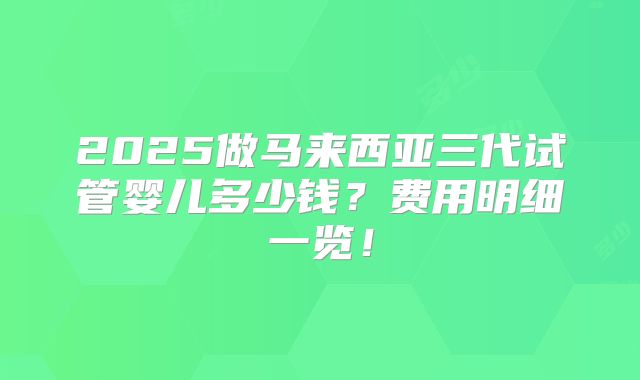 2025做马来西亚三代试管婴儿多少钱？费用明细一览！