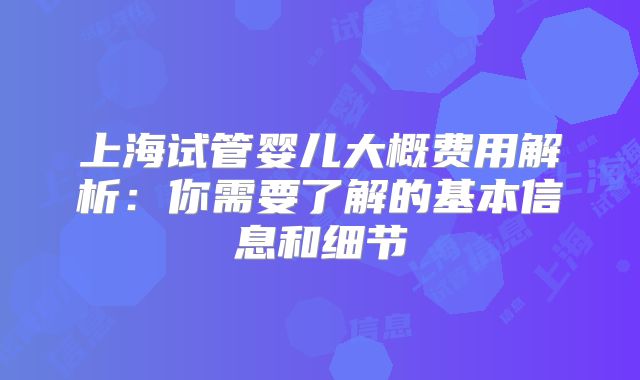 上海试管婴儿大概费用解析：你需要了解的基本信息和细节