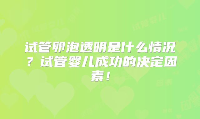 试管卵泡透明是什么情况？试管婴儿成功的决定因素！