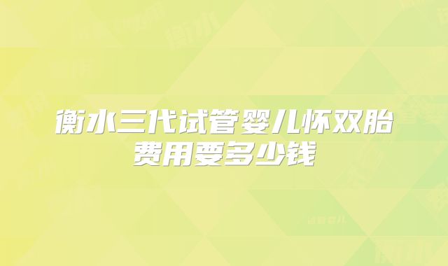 衡水三代试管婴儿怀双胎费用要多少钱