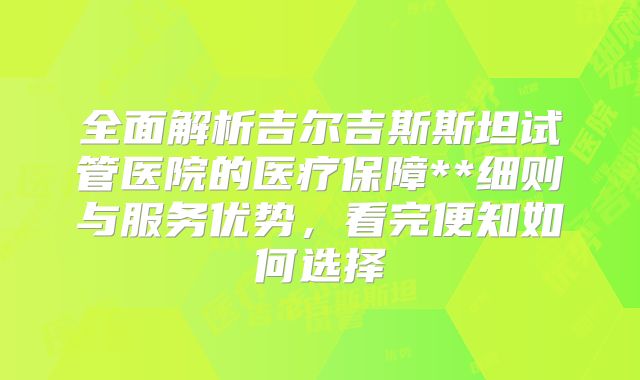 全面解析吉尔吉斯斯坦试管医院的医疗保障**细则与服务优势，看完便知如何选择
