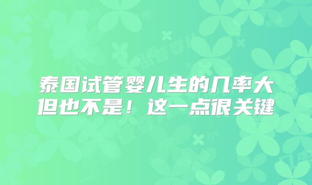 泰国试管婴儿生的几率大但也不是！这一点很关键