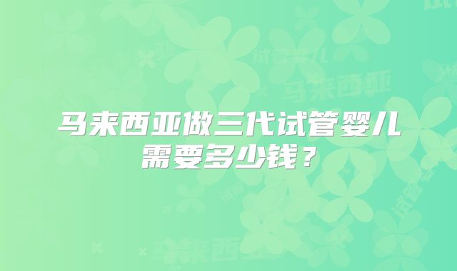 马来西亚做三代试管婴儿需要多少钱？