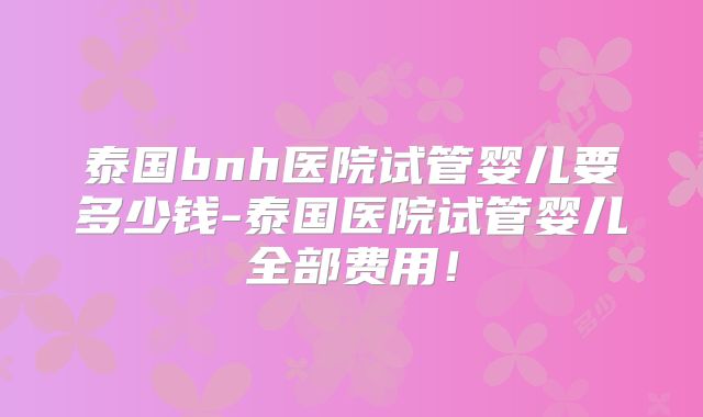 泰国bnh医院试管婴儿要多少钱-泰国医院试管婴儿全部费用！